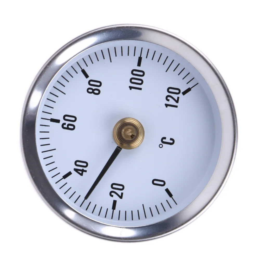 

Thermometer Bimetal Stainless Steel Surface Pipe Thermometer Clip-on Spring Temperature Gauge 0-120 Degree 63mm Dial Dia