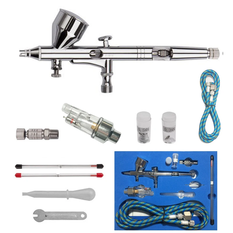 Комплект аэрографа двойного действия, набор временных татуировок, 0,2 мм/0,3 мм/0,5 мм, игла, Воздушная кисть, comperssor body paint Art, пистолет-распылитель для автомобиля SP180
