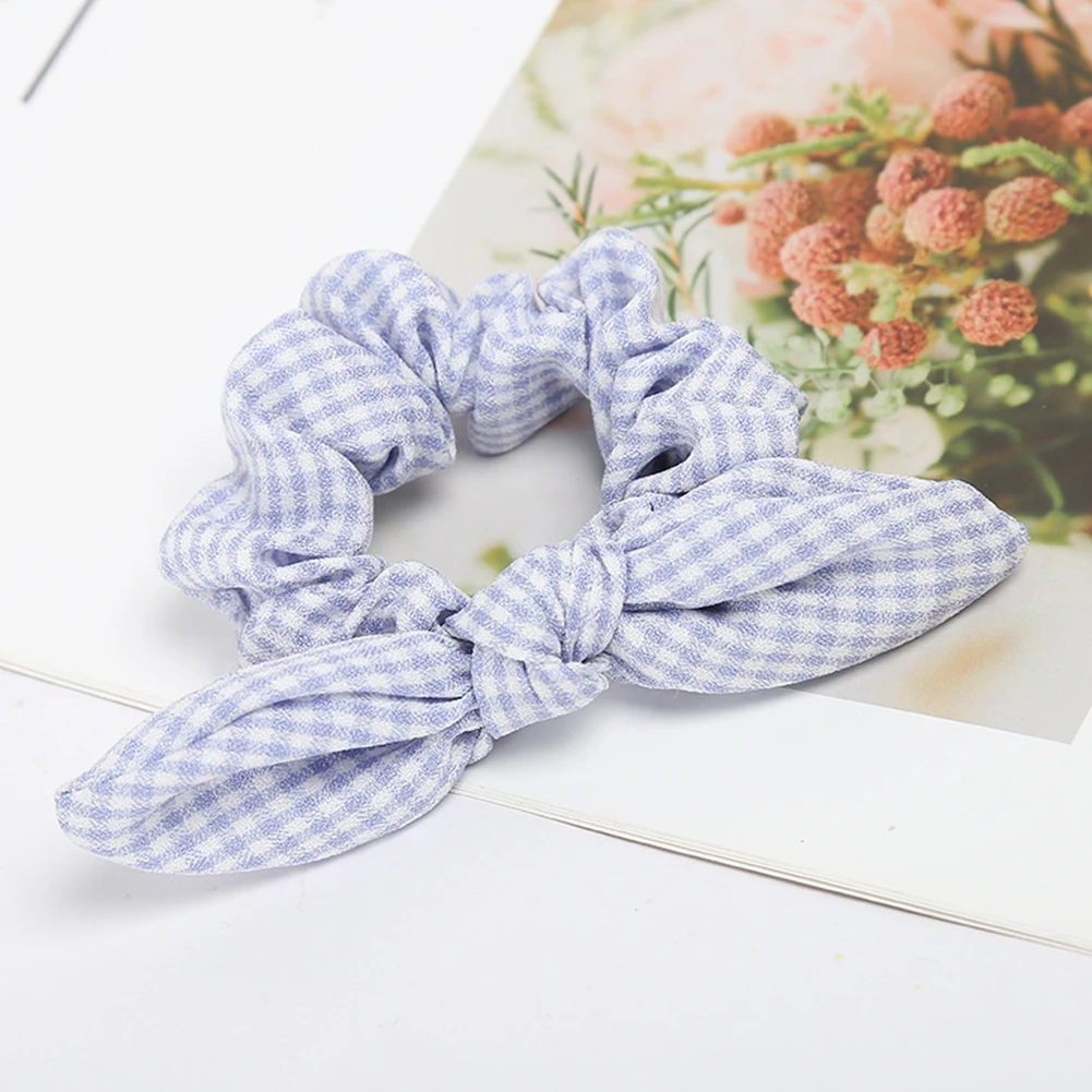 Plaid Girls Women Bunny Ear Hair Scrunchie Knot Bow Hair Band Hair tie Bows Rabbit Ear Elastic Ponytail Holder Bands Hair bow Hairclip