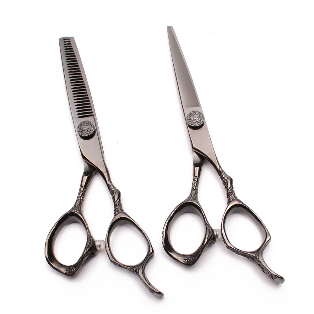

5.5" 16cm Customized Logo JP 440C Black Cutting Shears Thinning Scissors Hairdressing Supplies Professional Hair Scissors C9001