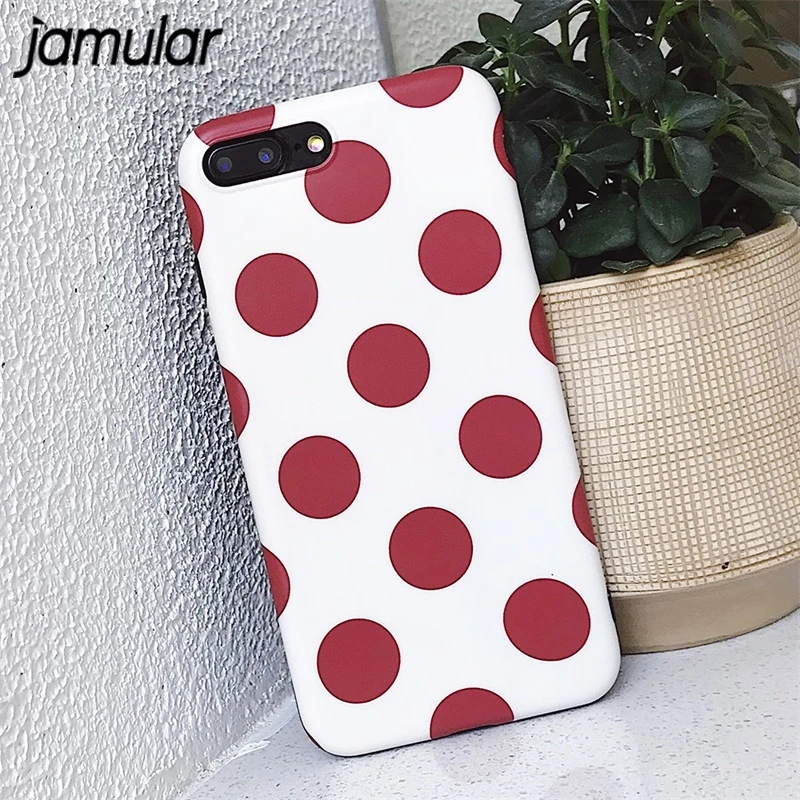 

JAMULAR Cute Polka Dots TPU Phone Case For iPhone 7 XS MAX XR X 8 6 6s Plus Matte IMD Soft Back Cover For iPhone X Fashion Coque