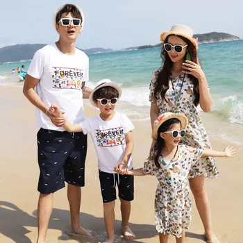 

Beach family fitted summer dress a family of three mother and daughter chiffon beach dress full home simple travel suit