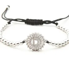 Микро проложить медный Белый cz кубический цирконий веревка отрегулированные бусины браслет 26 буквы алфавита Шарм плетеные браслеты буквы fgd4