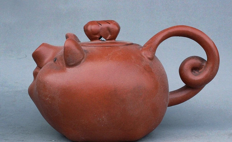 

5" China Folk YiXing Zisha Red stoneware Pottery Wealth Pig Kettle Teapot Flagon
