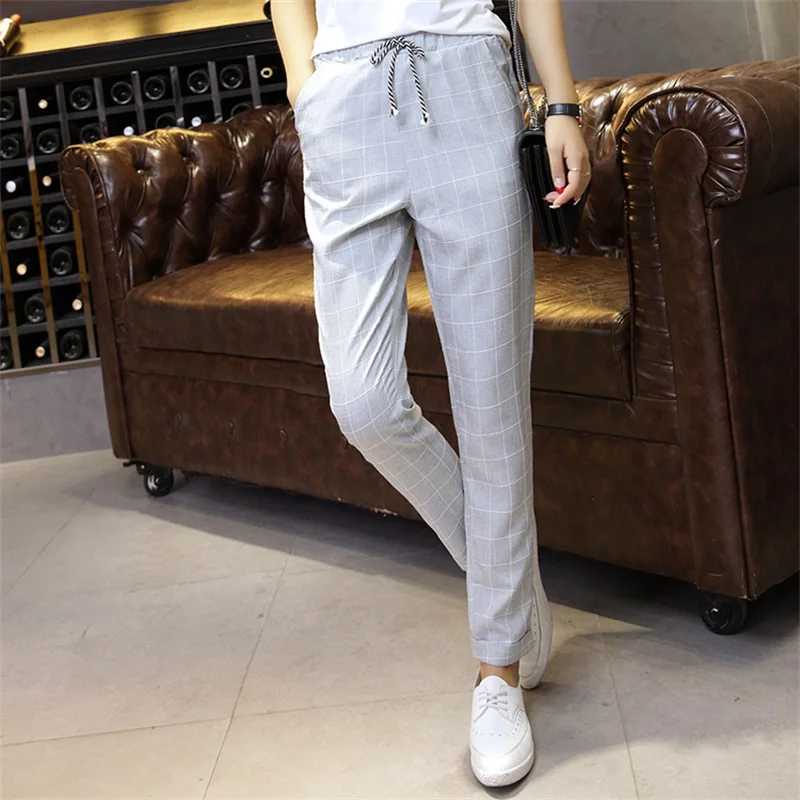 2018-summer-women-s-spring-pants-elastic-waist-plaid-casual-pencil-pants-fashion-ankle-length-harem (4)