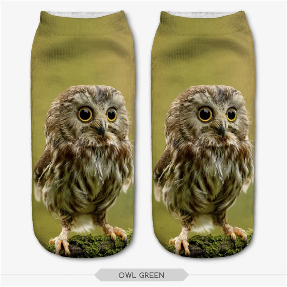 

Fashion Cute 3D Owl Green Printed Meias Man Women Socks Casual Harajuku Funny Calcetines Unisex Low Cut Ankle Socks For Girl