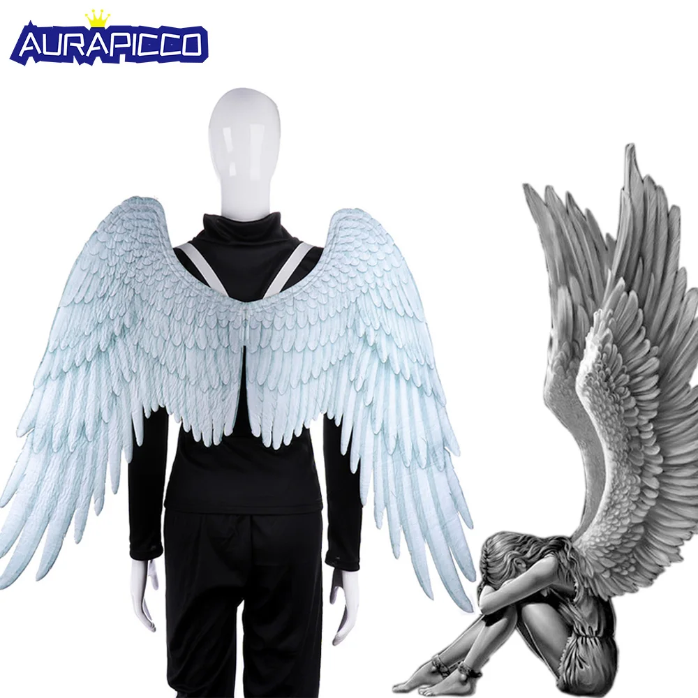 White Angel Wings With Gold Pattern Fancy Dress Accessory