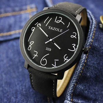 

YAZOLE Fashion Casual Quartz Wristwatch Leather Strap Big Dial Simple Mens Watches Top Brand Luxury Clock saat relogio masculino