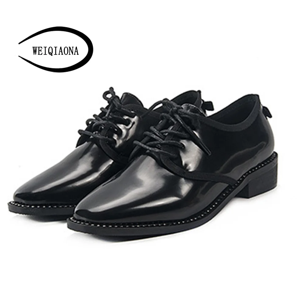 

WEIQIAONA 2018 Brand Design Women Shoes Casual Shoes Lace-up Inside Fleeces Mid Heels Pointed Toe Ladies Shoes Winter