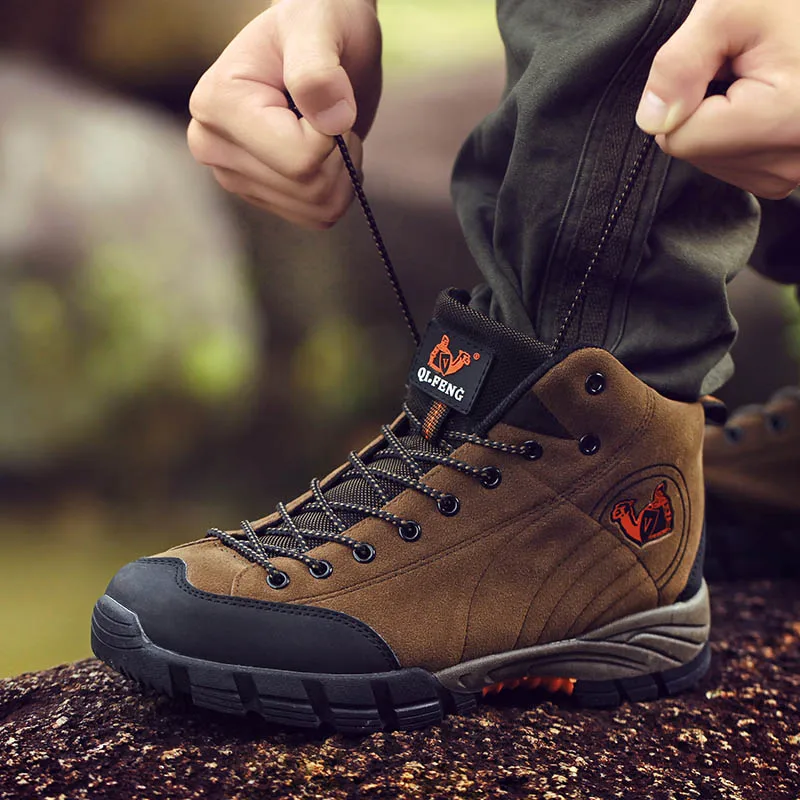 

Outdoor Sport Shoes Leather Waterproof Hiking Boots Men Women Winter Snow Boots Warm Plush Non-slip Climbing Mountain Sneakers