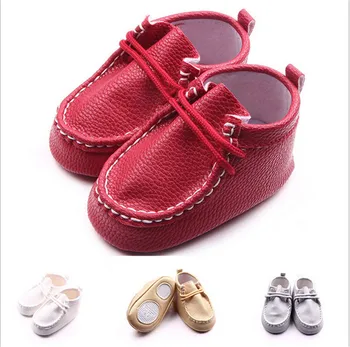 

New Fashion Baby Shoes Soft Bottom Infants PU First Walkers Lace-Up Toddlers Crib Shoes