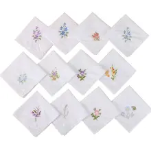 3Pcs/Set Women Basic White Square Handkerchief Floral Embroidered Pocket Hanky Lace Cotton Baby Bibs Portable Towel Napkin