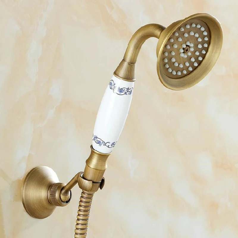Classic Shower Faucet Set Mixer Tap Antique Bronze Decor Ceramic Brass Wall Mounted Bath Shower Tap Bathtub Faucet Crane H-01