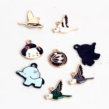 

50pcs/lot alloy drop oil animals cartoon birds/elephant/girls shape floating locket charms diy jewelry earring/bracelet pendants