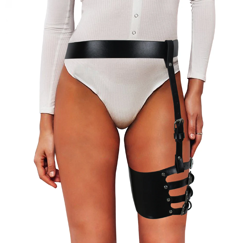 

UYEE Women Suspender Belts New Goth PU Leather Leg Lingerie Fetish Bondage Leather Harness Thigh Garter Gothic Adjustable LP-030