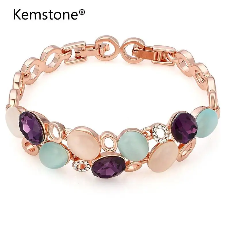 

Kemstone Rose Gold Color Purple Cubic Zirconia Cat's Eye Stone Tennis Bracelet,6.5