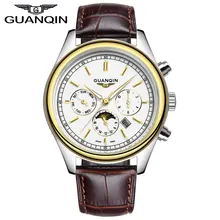 Relogio Masculino Известный Бренд GUANQIN Часы Мужчины Спорт 24 Час Дата Часы Мужские Подарки Натуральная Кожа Кварцевые Часы Reloj Hombre