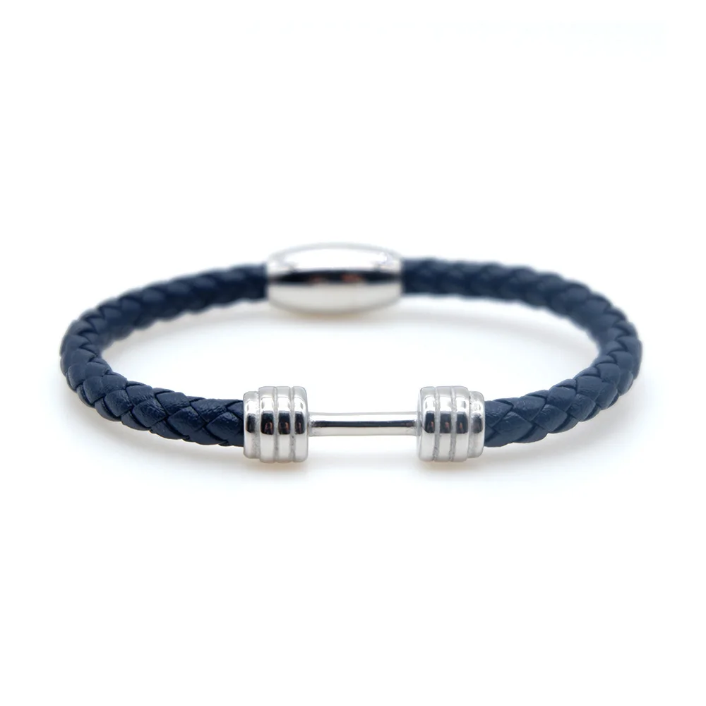 Pulsera clasica de cuero negro para hombres Botón simple acero inoxiable Accesorios neutros tejidos a mano Regalos joyerhi|Браслеты с