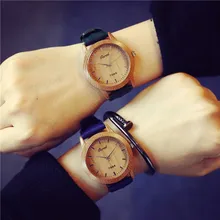 Mode Casual Bois Imprimer Shell En Cuir Analogique Quartz Montres Montre-Bracelet pour Femmes Hommes Brun Bleu