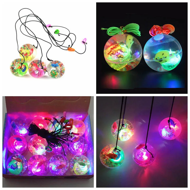 Luminous Crystal Ball Wholesale Children With Rope Printed Stretch Ball Sell Glowing Toys Night Flash Bouncing Ball Random
