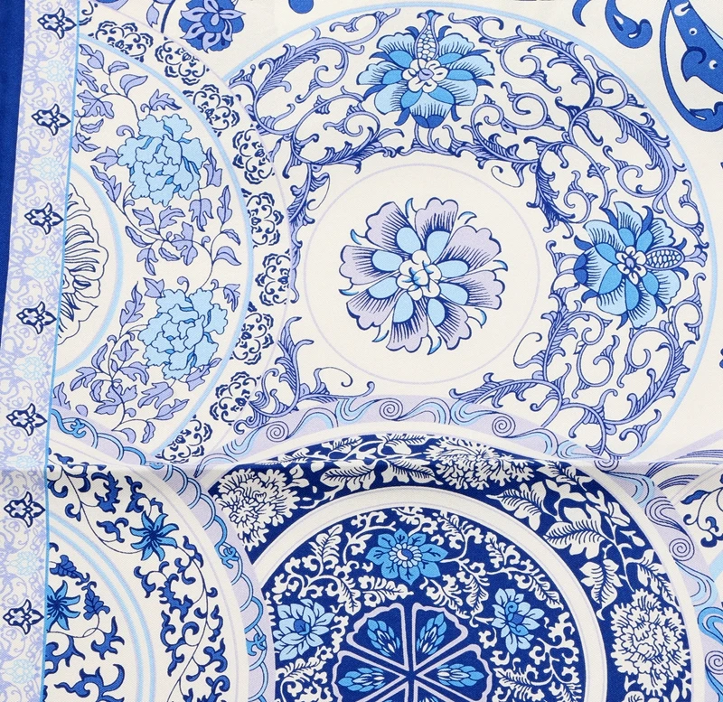 Утолщенный 18 мм твил шелковый шарф шаль Хиджаб модные белые синие цветочные принты платок шарфы 3" X 35"