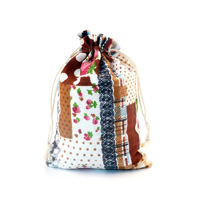50pcs Small Linen Drawstring Gift Bag 10x14cm Colorful Pattern Wedding