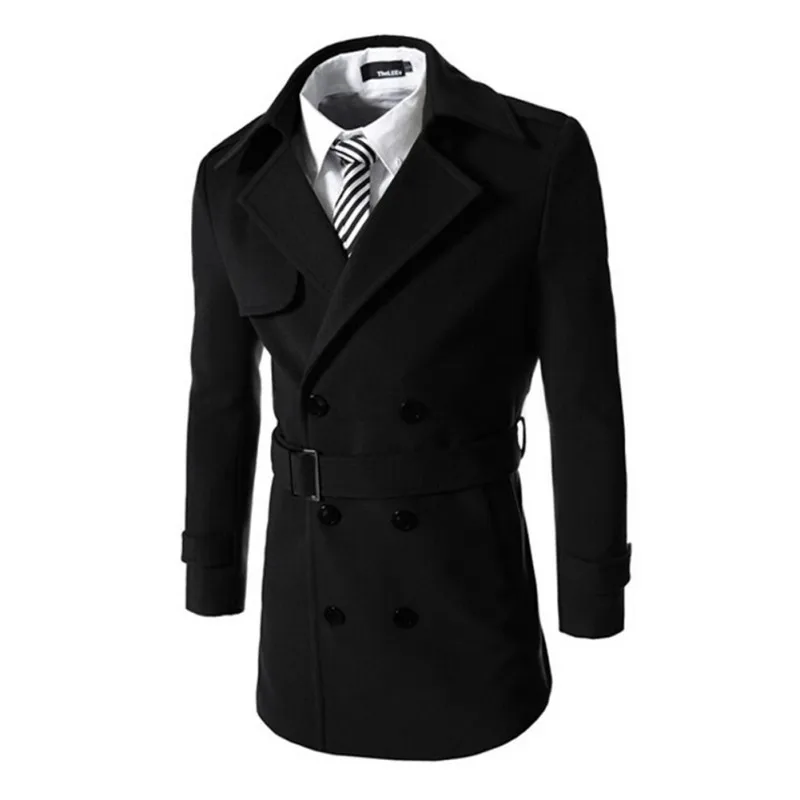 Для мужчин верхняя одежда Полушерстянная куртка двубортная модель Тренч ветровка зимняя куртка Для мужчин