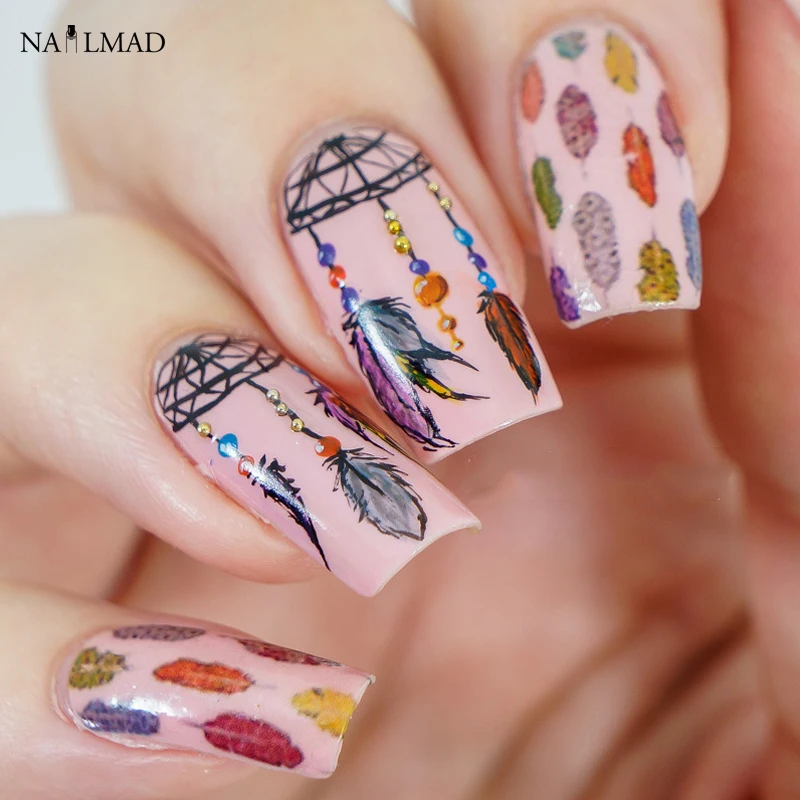 1シートドリームキャッチャー水デカール羽ネイルアート水デカールネイルステッカー転送ステッカー Decal Transfer Decals Childrendecal Skin Aliexpress