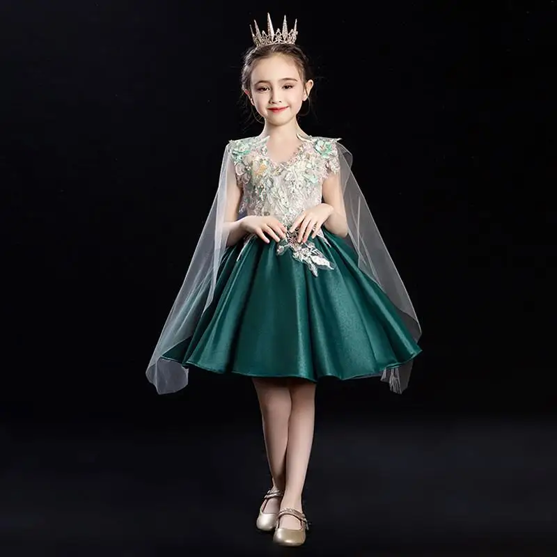 

2019 Kids Girls Sleeveless Embroidery Flower Formal Wedding Dresses Children Girl Bead Evening Party Princess Birthday Dress F43