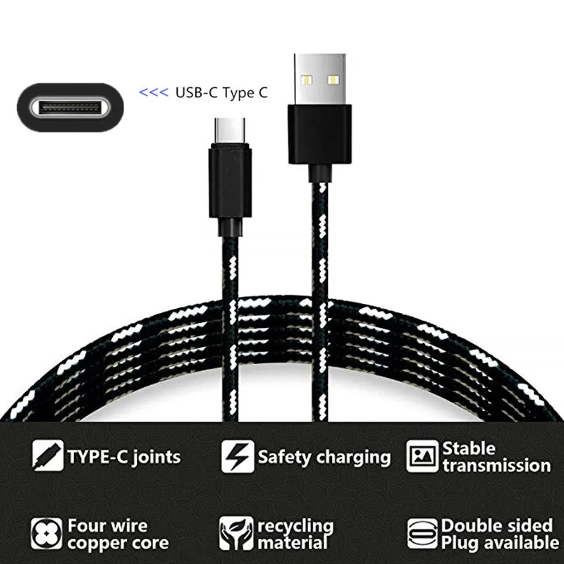 Короткое нейлоновое металлическое быстрое зарядное устройство type C USB кабель для samsung A3 A5 Note 9 8 alcatel 7 Idol 5S для Xiaomi Mi 5 6 Honor 8 9 10