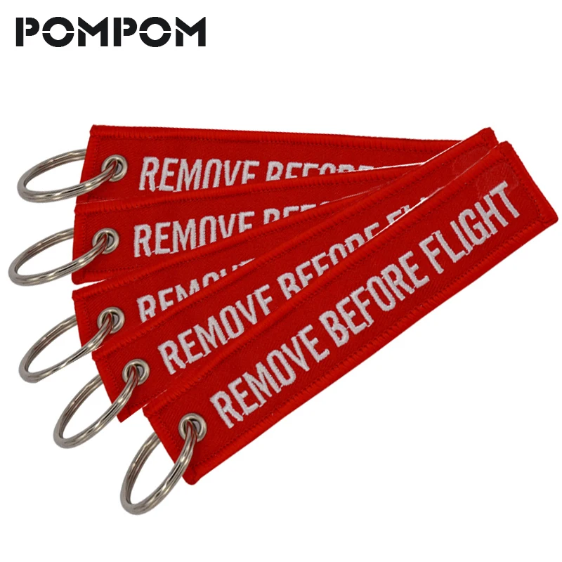 

POMPOM 5 PCS/LOT Remove Before Flight Key Chain Ring For Aviation Gifts Custom Keychains Luggage Tags Stitch Keychains Chaveiro