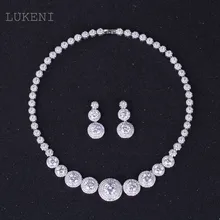 Lukeni Элегантный белый цвет AAA+ кубический цирконий камень круглая подвеска серьги ожерелья Для Свадебные украшения для невесты