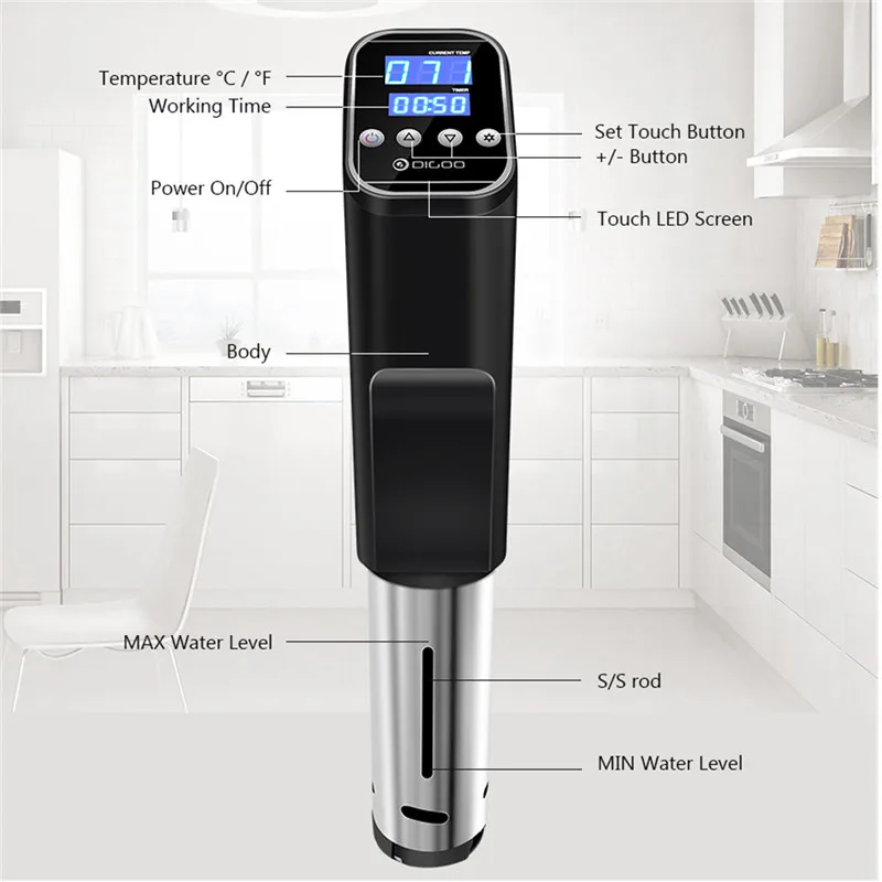 Digoo DG-SV10 Sous Vide плита Цифровой точный контроль температуры светодиодный сенсорный экран дисплей Тепловая погружная плита