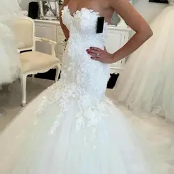 Новые кружевные свадебные платья русалки с открытыми плечами, Украшенные бусинами 2019, с аппликацией, вырез сердечком платья для невесты