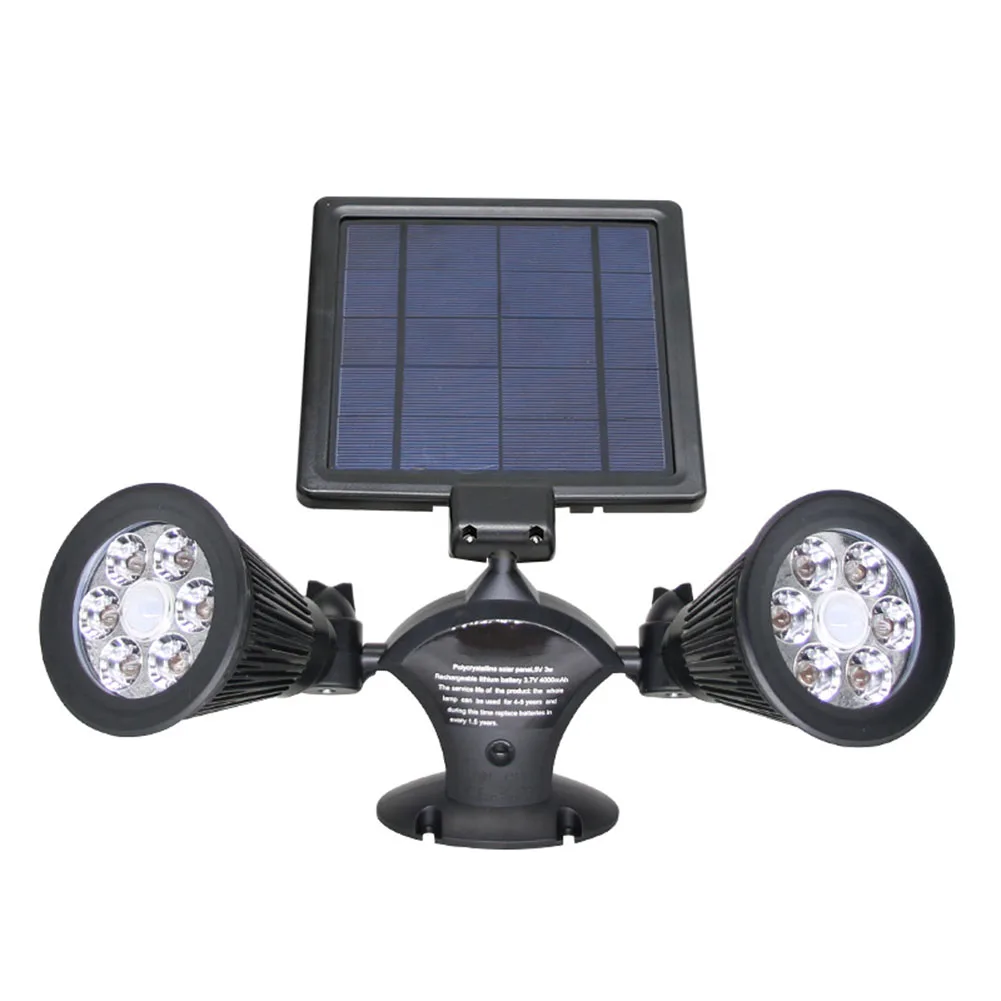 

2 Heads Spotlights Waterproof Solar Power 12 LEDs Light 360 Degree Rotatable Wall Lamps for Patio Porch Yard Garden --M25
