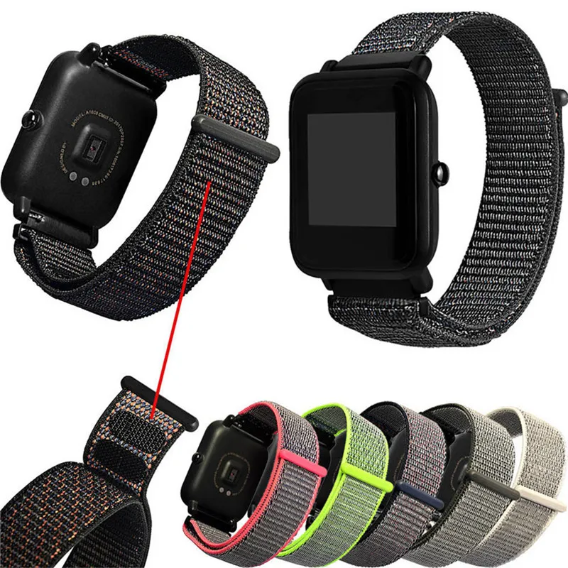 20MM Magic Sticker Canvas For Huami Amazfit Smart Watch Youth Edition Bip BIT PACE Lite band strap fitness bracelet H40 (6)