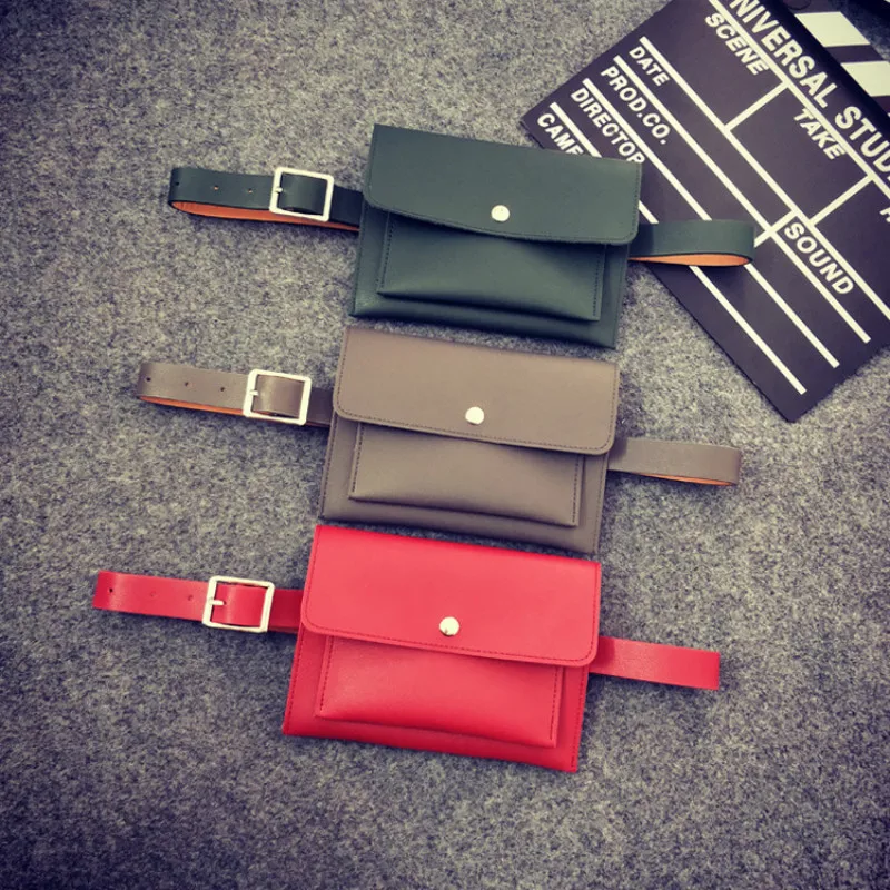 

HJKL Casual Easy Style Women Waist Bags Small Flap Belt Bag Black Red Gray Fanny Pack Classic Trendy Leather Envelope Bag 8124