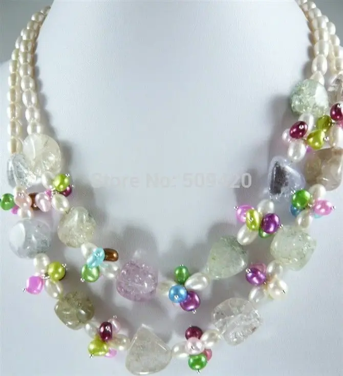 

W&O655 > 2Strands White Rice Akoya Cultured Pearl&Crystal Necklace