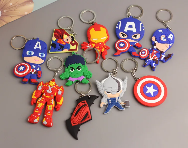 

2019 Fashion The Avengers Hero Anime Keyring Spiderman 3D Double Side Silicone Keychain Captain Cartoon Keychain Child Gifts