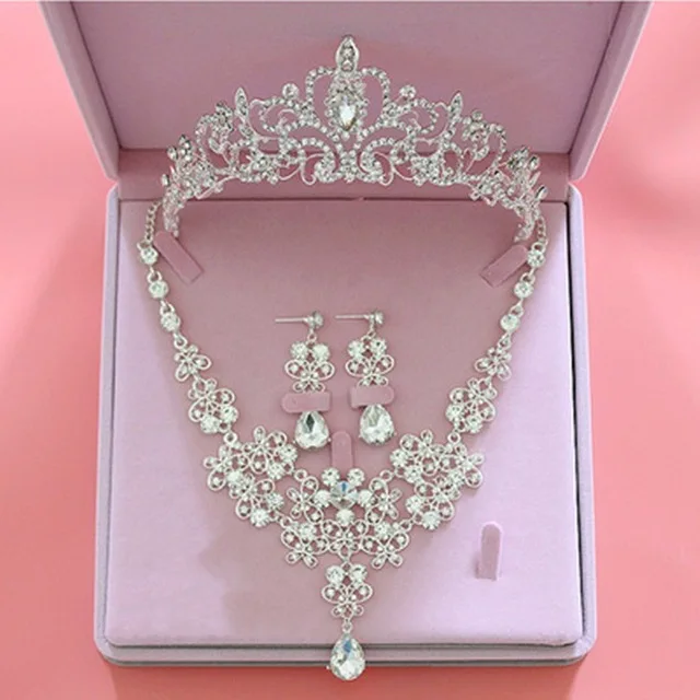 

Fashion Crystal Wedding Bridal Jewelry Sets Tiara Crown Earring Necklace Bride Women Pageant Prom Jewelry Set Hair Ornaments