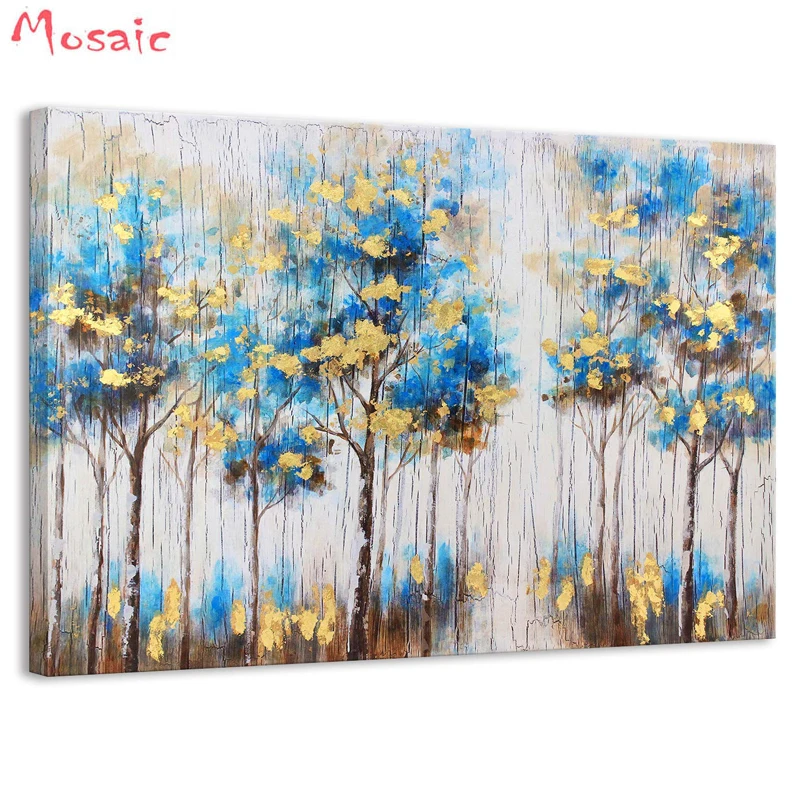 

Abstract Blooming Gold and Blue Flower tree Diamond painting cross stitch kits full square Diamond embroidery mosaic Wall Decor