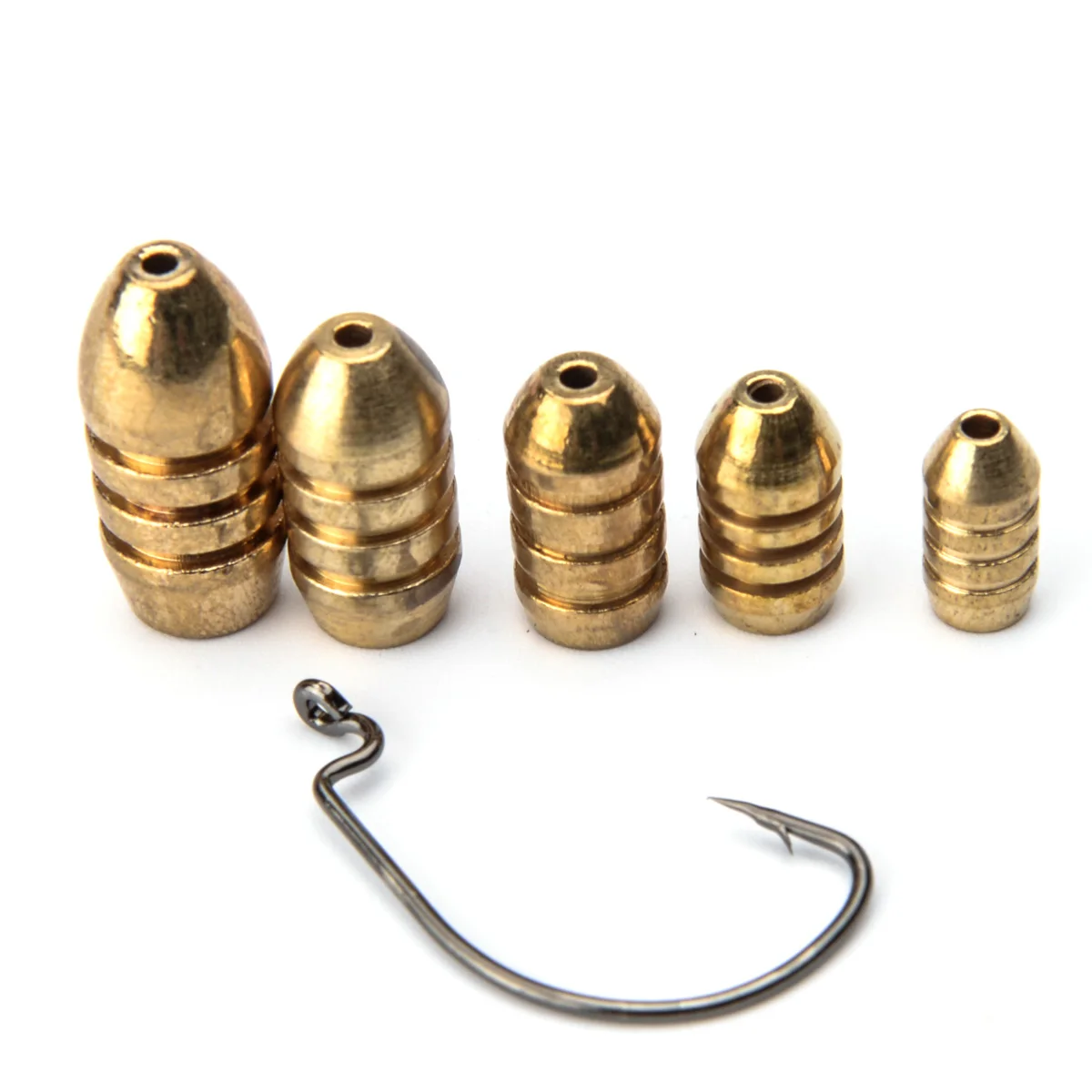 Texas Rig Brass Bullet Sinkers Combo Set Fishing Lure Set Fish Hooks