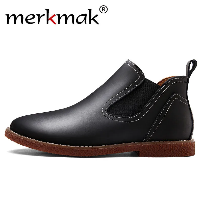 

Merkmak Genuine Leather Autumn Winter Ankle Boots Men Ankle Chelsea Boots Man Fashion Leather Boots Male Casual Outdoor Shoe