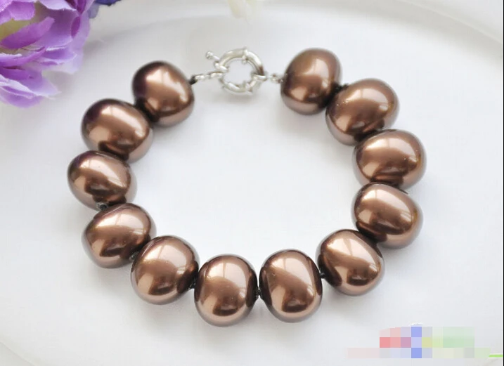

P5164 8" 20mm chocolate EGG SOUTH SEA SHELL PEARL BRACELET@^Noble style Natural Fine jewe FREE SHIPPING