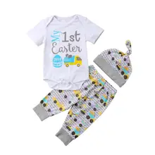 Easter 3Pcs Outfits Newborn Infant Babys Boys Girls Clothes Sets Short Sleeve Bodysuit Pants Hat Baby Boy Girl Clothes Set 0-24M