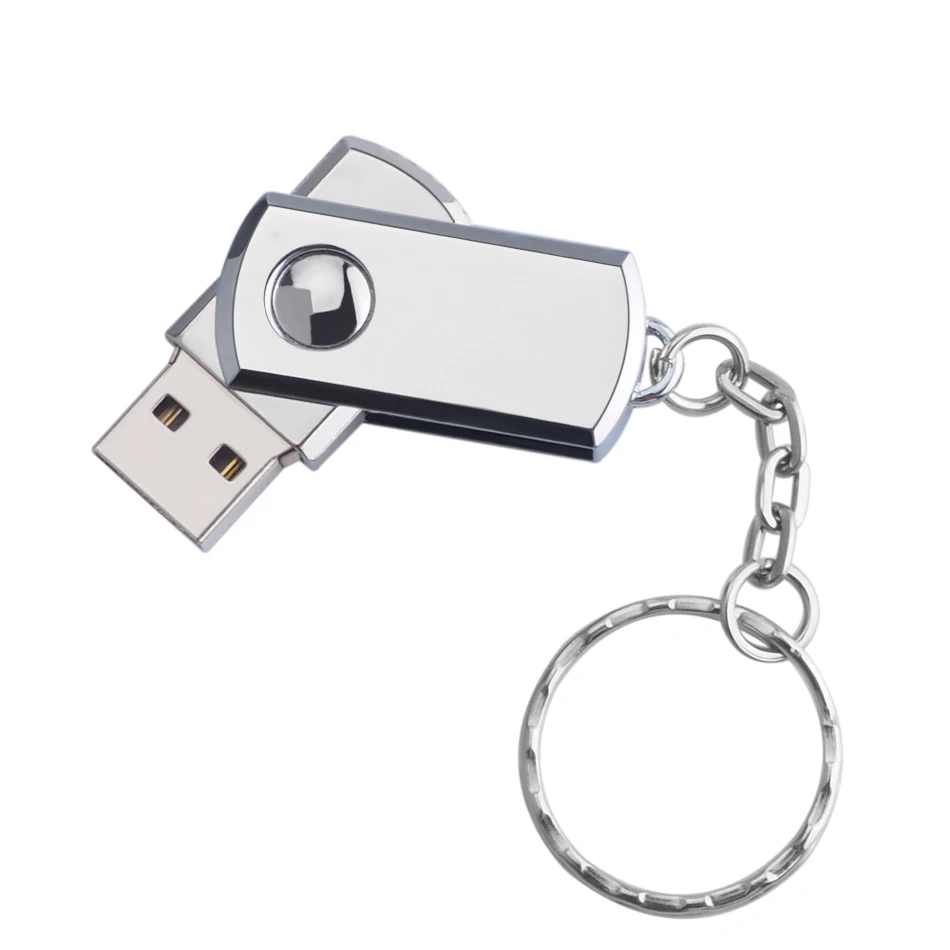 2016 Stainless Steel USB Flash Drive Silver Metal & Key Ring Pen Drive