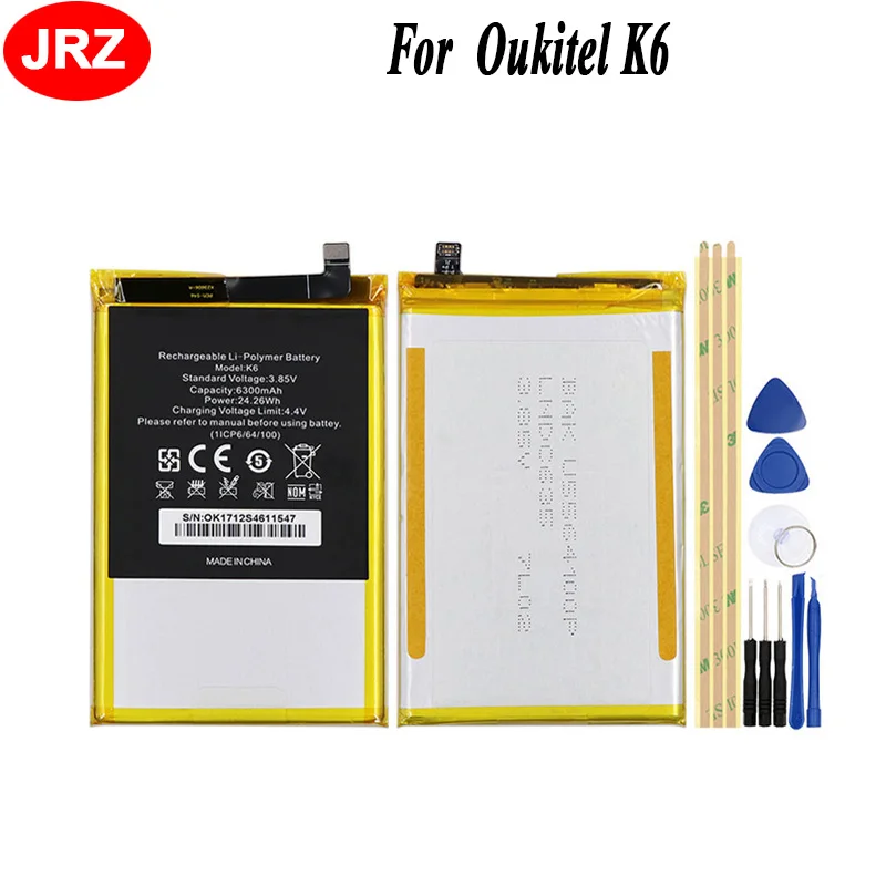 

JRZ For Oukitel K6 Phone Battery 6300mAh Hight Capacity 3.85V Top Quality Replacement Batteries+Tools