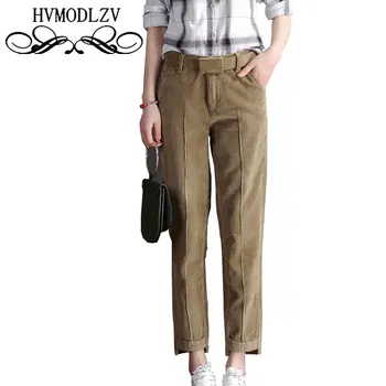 

Plus size Women Corduroy Nine points Trousers 2018 Winter Loose Straight Pants Leisure Irregular Harlan Pants Female Ls822