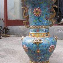 Xd 001679 Китай Royal Коллекция чистый Бронзовый Gild перегородчатые Foo Dog Лев зверь Зун Ваза