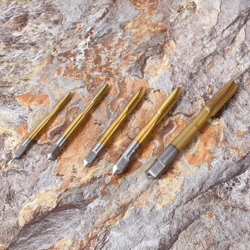 5pcs HSS Titanium Coated Machine Right Hand Tap Drill M3 M4 M5 M6 M8 Metric Spiral Fluted Machine Screw Tap Die Set